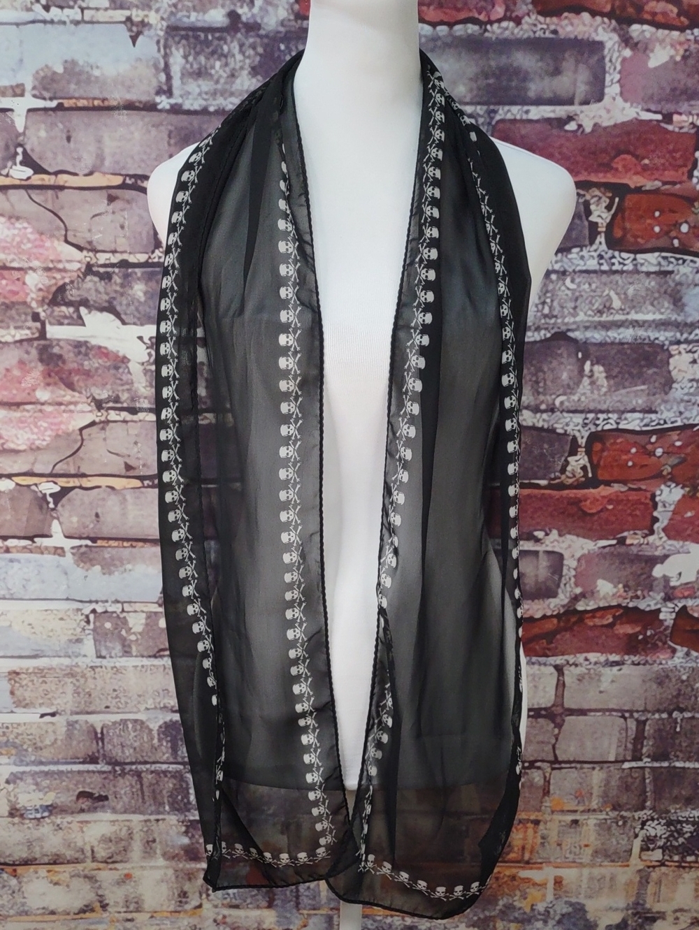 Cejon® Sheer Scarf with White Skull Trim